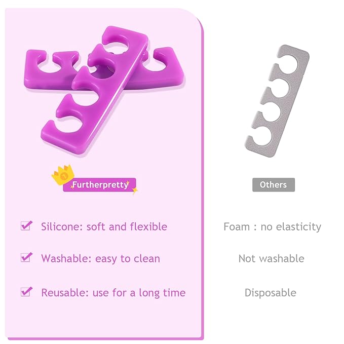 Toe Separators for Women, 2 Pairs Soft Silicone Pedicure Toe Separators Toe Dividers for Nail Polish Washable Spacers Manicure Tools Salon Supplies separadores de dedos de los pies