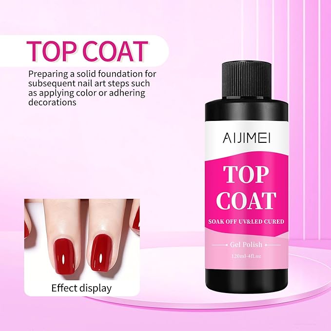 AIJIMEI 120ml Top Coat Nail Polish Premium Gel Top Coat 4 Fl Oz Long Lasting,Top Coat for Gel Nail Polish – Nail Art Topcoat for Salon-Grade Nails at Home