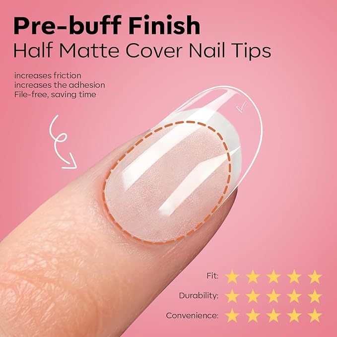 modelones Gel Nail Kit Short Oval Round, Upgrade 510Pcs Fake Nails 15Sizes, 9-in-One Glue Prep Dehydrator & Mini U V Light Clipper, Pre-shaped Half Matte Press on Oval Tips for Extension DIY Salon