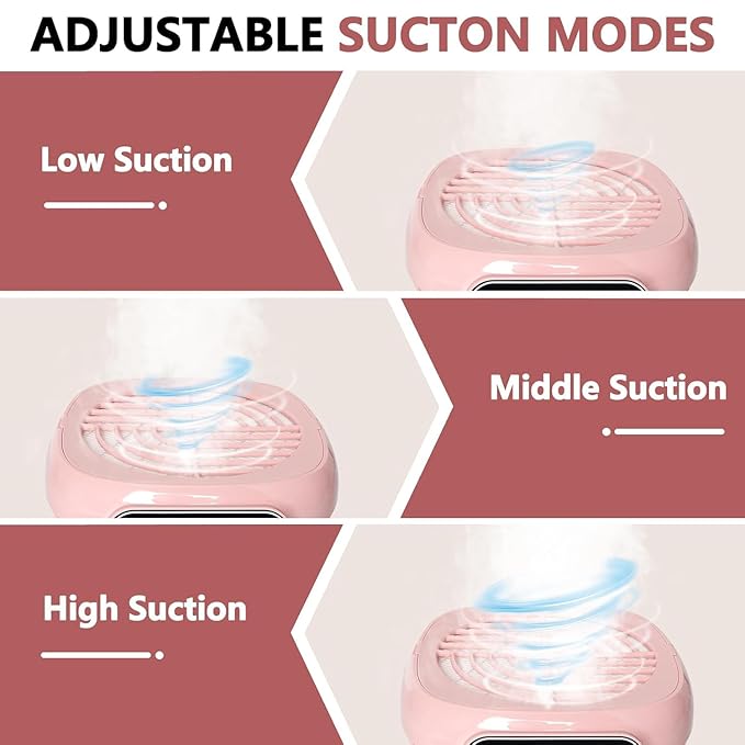 Nail Dust Collector, Professional Brushless Turbo Dust Collector Nail Tech with Reusable Filter,Powerful Nail Vacuum Fan Dust Extractor Manicure Tool for Nail Polishing,Salon & Home (Pink)