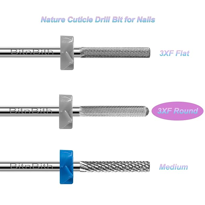 Nail Drill Bit Nature Nail Buffer Drill Bit 3/32",Professional Safety Carbide Nail Prepare Bit for Cuticle Dead Skin Cleaning Nail Bed File 2-Way Rotate for Manicure Home Salon,3XF-Round