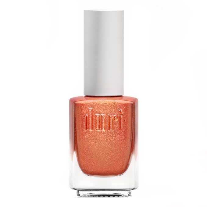 duri Nail Polish, 757 Fire, Sparkly Firecracker Glitter Metallic Shimmer Orange, Fast Drying, Lasting, Semi-Sheer Coverage, 0.45 Fl Oz