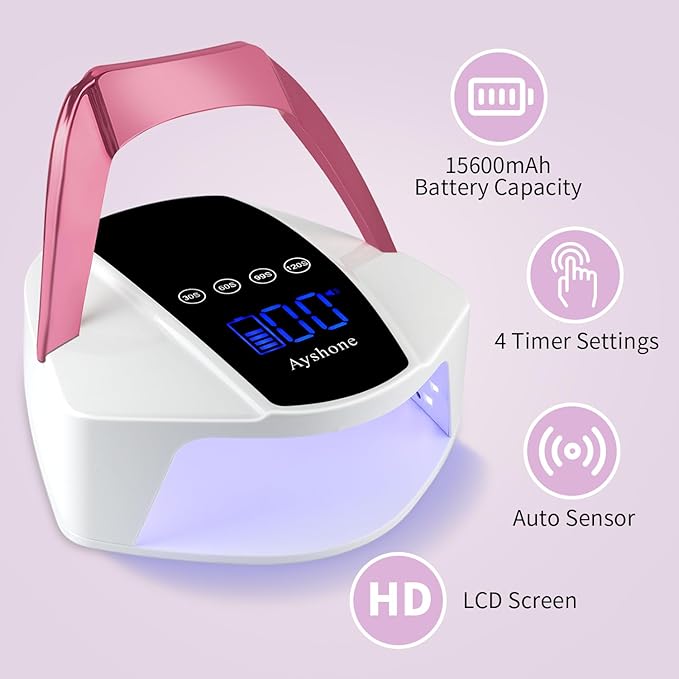 Rechargeable UV LED Nail Lamp,96W Cordless UV Light for Nail Dryer with 48 Lamp Beads,Auto Infrared Sensor and 4 Timers Nail Tools for Nail Polish (White)