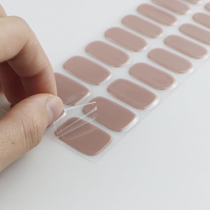JMEOWIO Gel Nail Stickers Coffee Semi Cured Gel Nail Strips Wraps UV/LED Nails Art Design Decoration Accessories