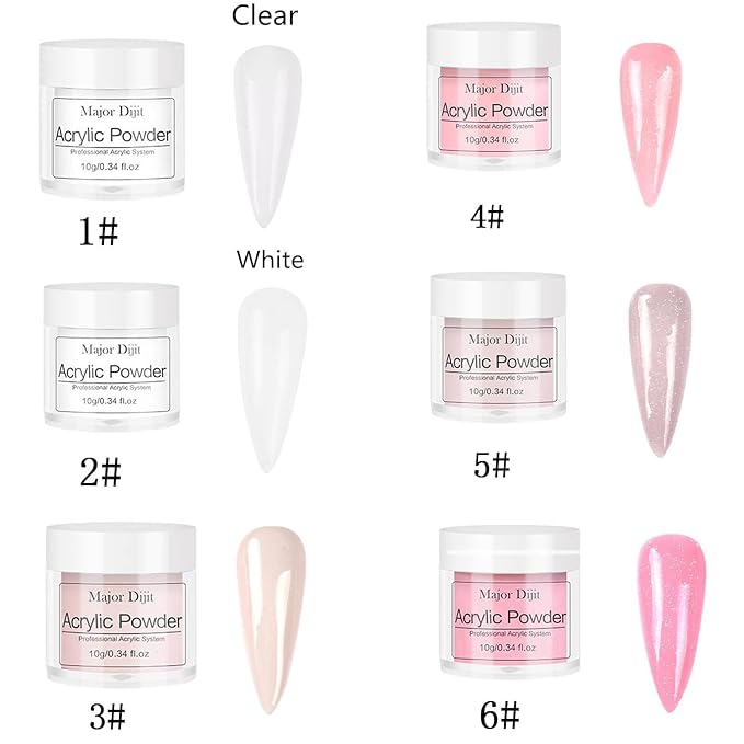 Acrylic Nail Kit with liquid Monomer,6 colors Glitter Acrylic powder UV Lamp for Beginners with Everything Nail Supplies (White)