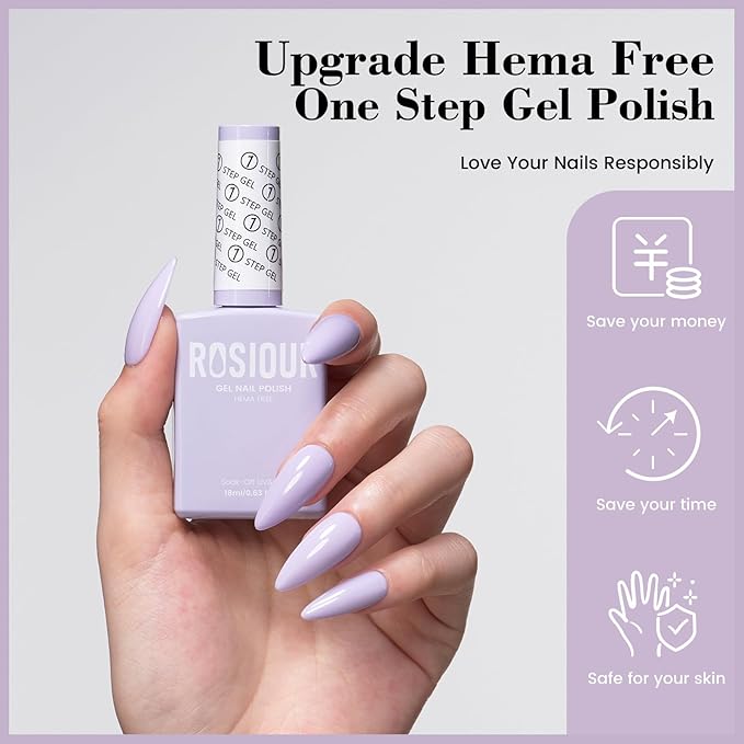 18 ML HEMA and TPO Free Gel Polish, Light Purple One Step Gel Nail Polish 3-in-1, Lavender Gel Nail Polish Pastel Colors, Soak Off U V Gel Polish for Women Girl Nail Lovers