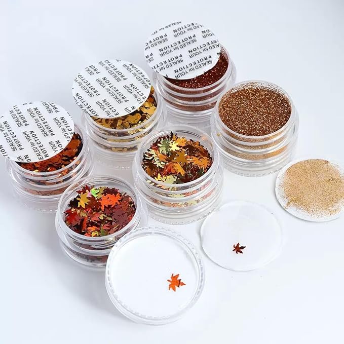 Fall Nail Art Glitters Sequins, 12 Boxes Maple Leaf Nail Art Decoration Flakes 3D Leaf Nail Decals Gold Orange Nails Art Designs Holographic Thanksgiving Day Glitters for Nails Decorations