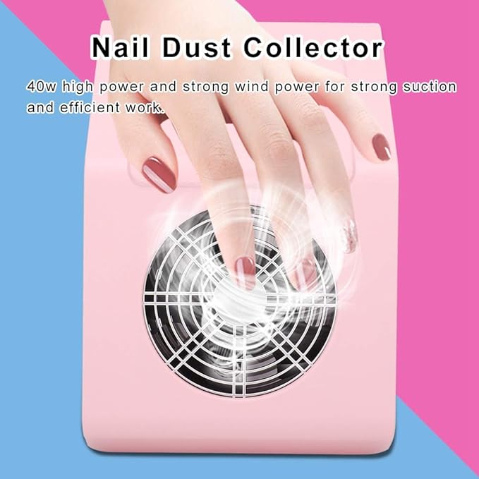 40W Nail Dust Collector Nail Art Suction Machine Vacuum Cleaner Manicure Tool with Filter, Nail Polish Breeze Home and Salon Use No Harmful to Eyes/Hands/Feet with Fans & 2 Dust