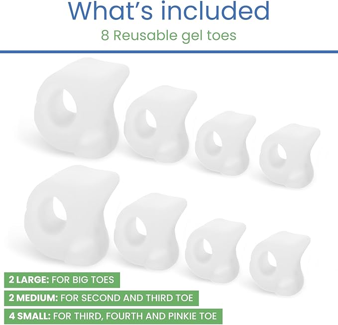 VIVEsole Toe Spreaders for Feet (8 Pack) - Silicone Spacers for Women & Men - Gel Separators for Bunions, Overlapping Toes, Pain Relief - Orthotic Dividers for Athletes, Alignment & Corrector