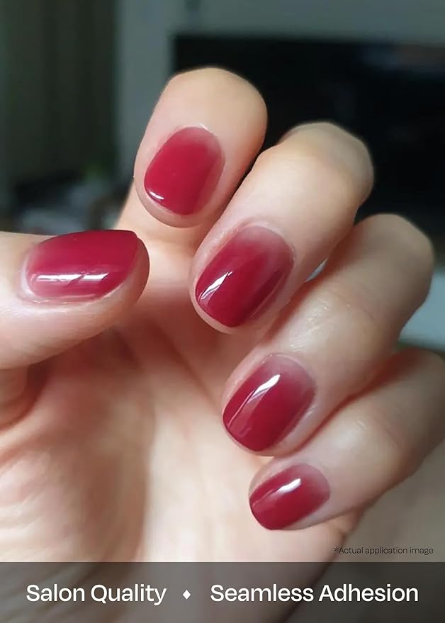 ohora Semi Cured Gel Nail Strips (N Deep) - Red, Jelly, Works with Any UV/LED Lamps, Salon-Quality, Long Lasting, Easy to Apply & Remove - Includes 2 Prep Pads, Nail File & Wooden Stick