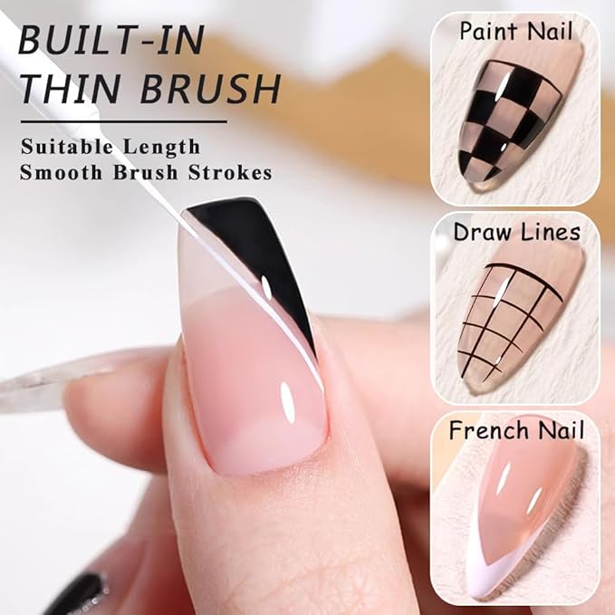 Nail Art Liner Gel Polish Set, 4 Colors Black White Glitter Gold Silver with Thin Brush for Painting Drawing Line Swirl French Tips Gel Polish Curing Requires for Home Salon