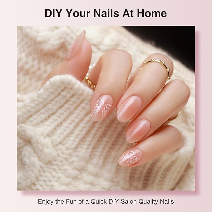 Semi Cured Gel Nail Strips, 20 PCS Gel Nail Stickers Work with UV Light, Salon Quality & Easy to Use - Pink Lady