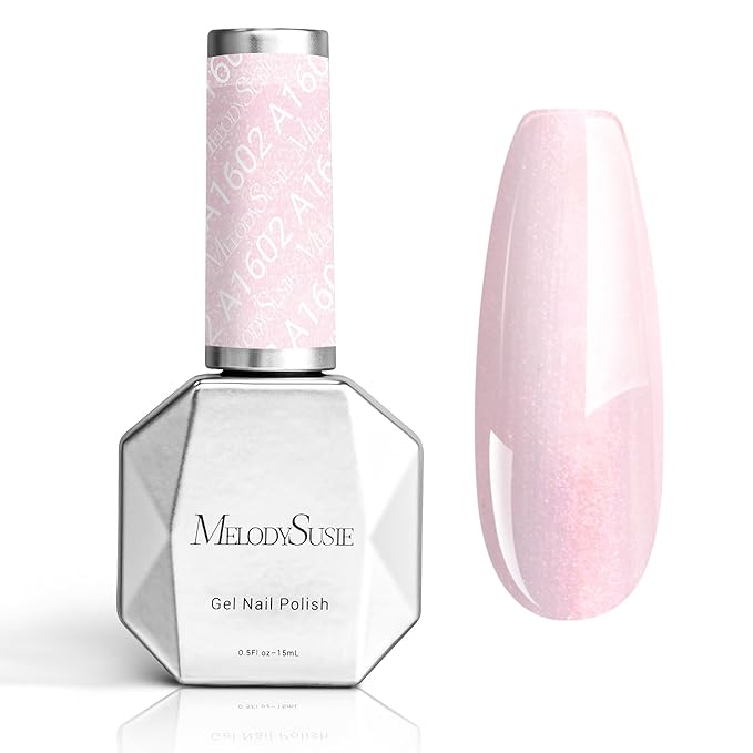 MelodySusie Shimmer Pearl Pink Gel Nail Polish, 0.5fl oz Soak Off UV LED Thread Effect Swirl Shell Pink Gel Polish Gift for Women Nail Art Manicure Salon DIY Nail Design Decoration at Home-A1602