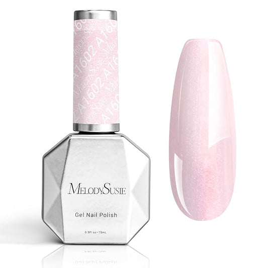 MelodySusie Shimmer Pearl Pink Gel Nail Polish, 0.5fl oz Soak Off UV LED Thread Effect Swirl Shell Pink Gel Polish Gift for Women Nail Art Manicure Salon DIY Nail Design Decoration at Home-A1602