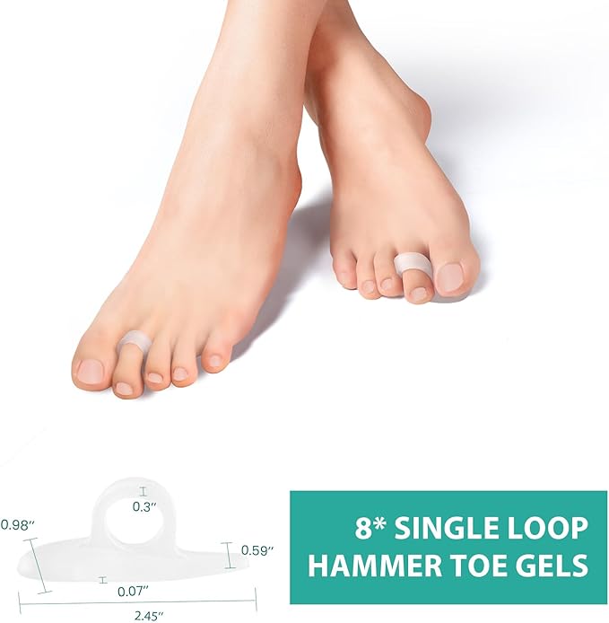 Welnove Hammer Toe Straightener Toe Corrector for Women - 8 Pcs Hammer Toe Cushion Pads for Bent, Crooked, Curled, Claw, and Hammer Toes - Soft Support and Realignment(Clear, One Loop Design)
