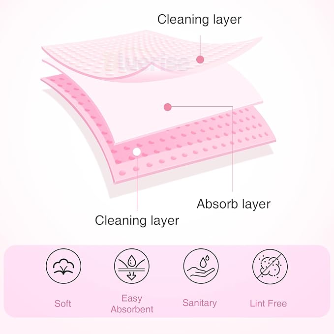 BLUERISE Lint Free Nail Wipes Pink 2500pcs Nail Polish Remover Pads Soft Absorbable Eyelash Extension Glue Cleaning Wipes
