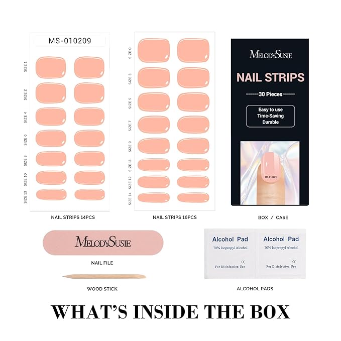 MelodySusie 30PCS Semi Cured Gel Nail Strips (Jelly Coral), Works with Nail lamp, Salon Quality, Long Lasting, Easy to Apply and Remove, Includes 2 Prep Pads, Nail File and Wooden Stick