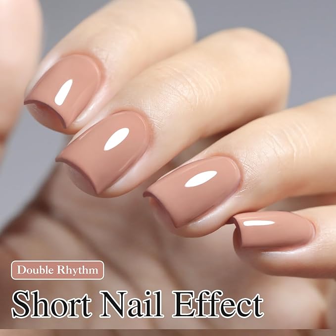 Double Rhythm Gel Polish 15ML Jelly Sheer Pastel Light Milky Color Pearl White Bottle 1 PC 0.5 OZ Full Size Nail Art Salon at Home (Nude Khaki-D1363)