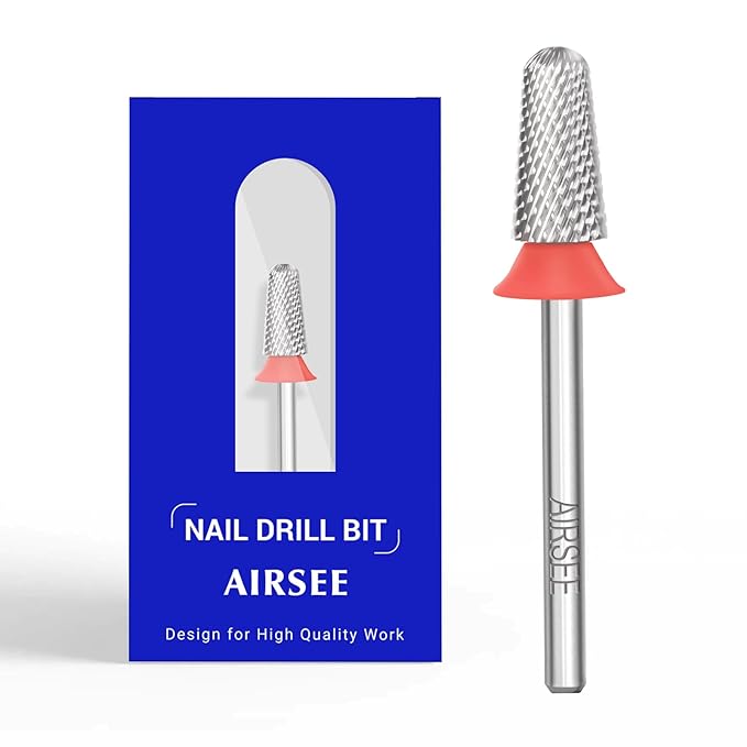 AIRSEE Tungsten Carbide Acrylic Nail Drill Bit Efile Electric File Machine Head Tip for Manicure Polishing Art Remove Gel 3/32" 2 Way Safety Use Big Ball Top Tapered Bit Plus Cone Shape Fine-F