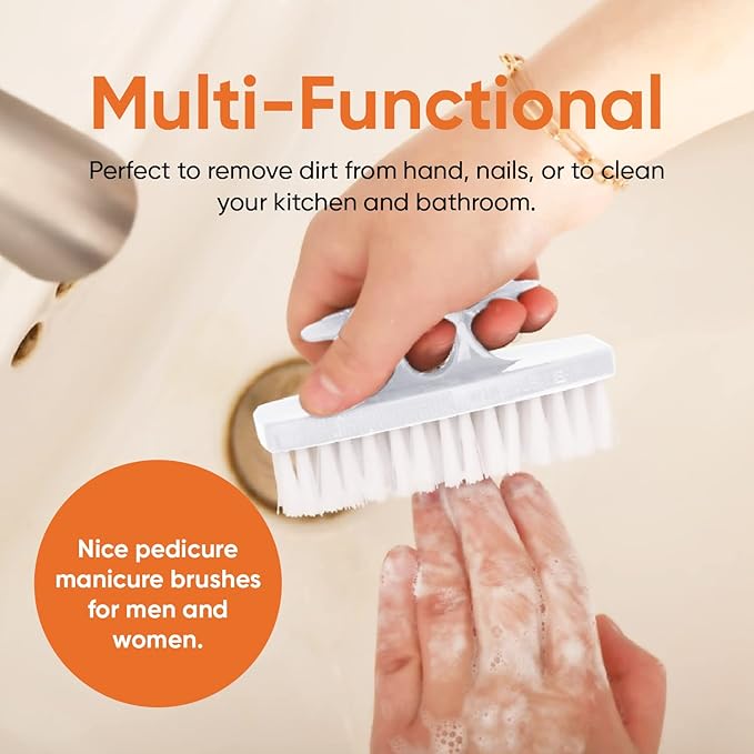 Nail Brush for Cleaning Fingernails, Nail Scrubber Brush, Toe Foot Hands Fingernail Brush Cleaner- Small Scrub Brush- All-Purpose Stiff Cleaning Brush (3 Pack, White)