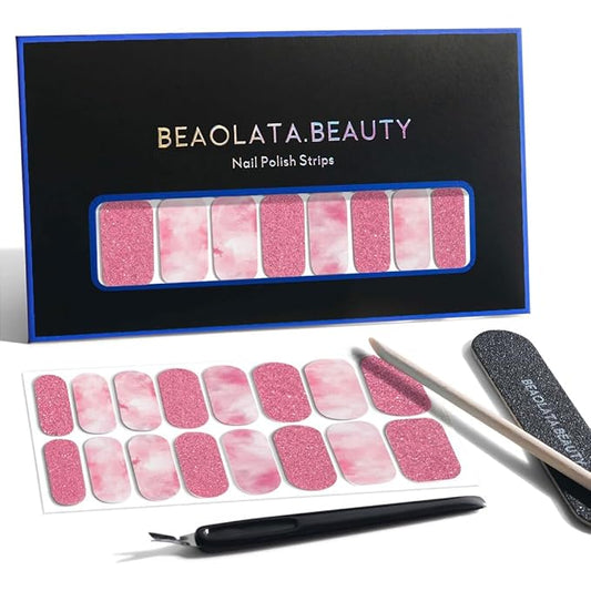 Nail Polish Strips, 32PCS Salon Quality Wraps, Long Lasting Gel Nail Stickers for Women Easy Apply& Remove (Falling Sakura Pink)