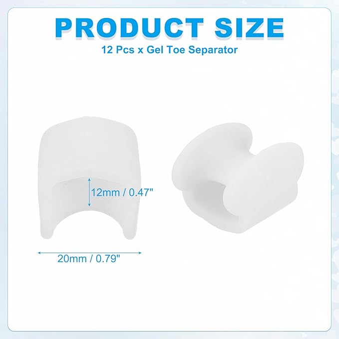PATIKIL Pinky Toe Spacers, 12 Pcs Gel Toe Separator for Women & Men Single Loop Toe Spreader for Overlapping & Curled Little Toes Cushions Corrector & Straightener, White