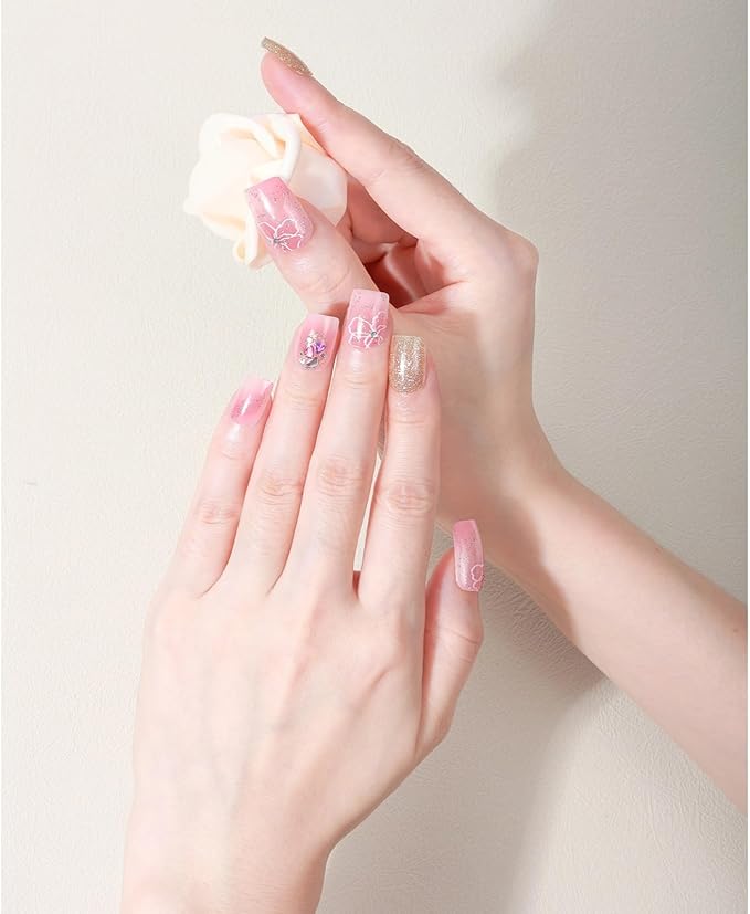 Nail Stickers, Gel Nail Strips with Manicure Tool Kit, 22 Pieces, Long Lasting, Chip Resistant, UV Free, Champagne Blush