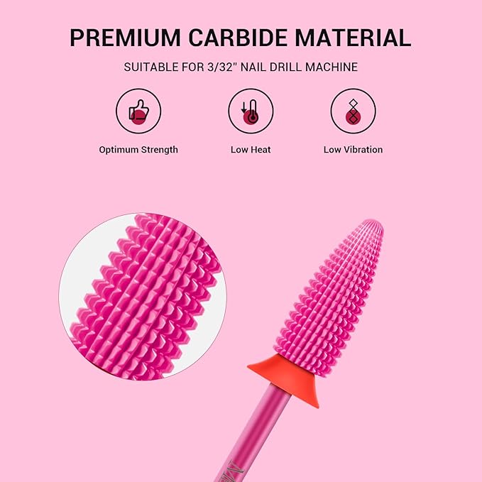 MelodySusie Typhoon Nail Drill Bits, 3/32'' Carbide Tungsten Multi-function Bits, Fast Remove Acrylic or Hard Gel for Manicure Pedicure Salon Professional or Beginner, Pink Blossom, Fine
