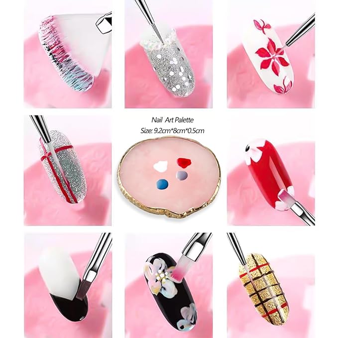Nail Art Tools 73-pieces Set, Nail Brushes For Nail Art, Resin Agate Stone Nail Art Palette, Dual-ended Silicone Carving Pen Dotting Pen Tools, False Nail Display Tips Nails Art Kit for Nail Design