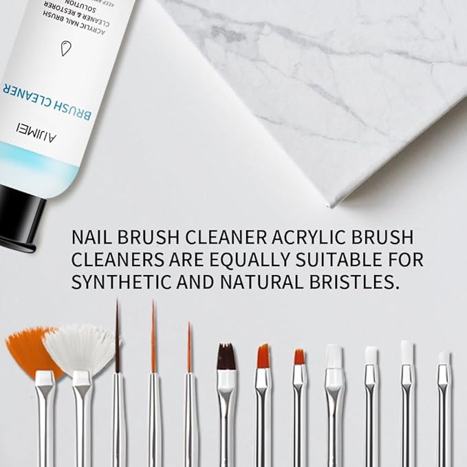 AIJIMEI Nail Brush Cleaner Restorer Nail Brush Cleaner Solution Clean Manicure Brushes Set A with Glass Cup & Cleaning Cotton Pads for Nail Art Brushes 58ml