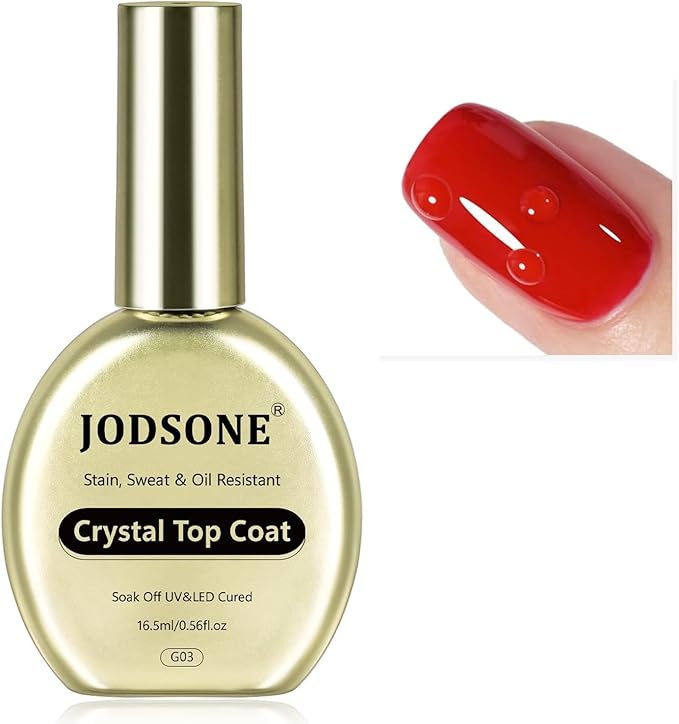 JODSONE Stain-Resistant Gel Top Coat - 16.5ml No Wipe Crystal Top Coat Gel Nail Polish, Anti-Stain & Long Lasting Gloss, for Sweaty Hands or Oil/Water Contact,U V Light Need