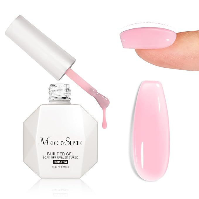 MelodySusie Hema Free Pink Builder Nail Gel for Nails Thickening, 0.5 Fl Oz, Soak Off UV Extension Gel, Nail Art Design Salon DIY Manicure at Home for Women H1604