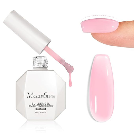 MelodySusie Hema Free Pink Builder Nail Gel for Nails Thickening, 0.5 Fl Oz, Soak Off UV Extension Gel, Nail Art Design Salon DIY Manicure at Home for Women H1604