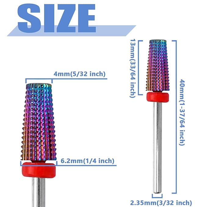 Mesee 2 Pieces Tapered Nail Drill Bit Set, 3/32 Inch Shank Tungsten Steel Tapered Shape Nail Drill Bits Burrs Nails File Manicure Pedicure Tool Accessory for Gel Nail Cuticle Dead Skin Remover