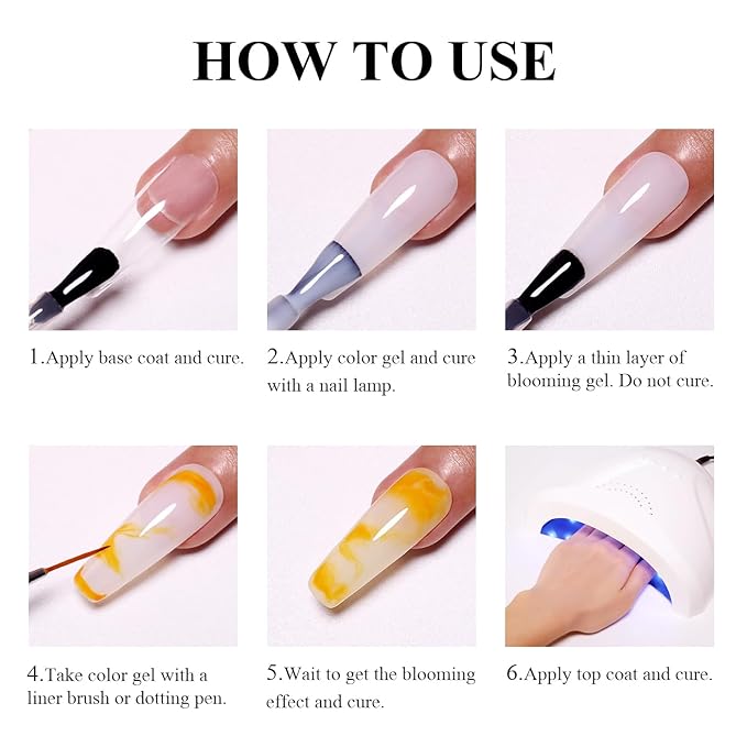 Imtiti Clear Blooming Gel, 15ML Blooming Gel Nail Polish For Spreading Effect Marble Nail Polish Gel Painting Soak Off UV Led Blossom Gel For DIY Color Flower Watercolor Magic Beauty Gift