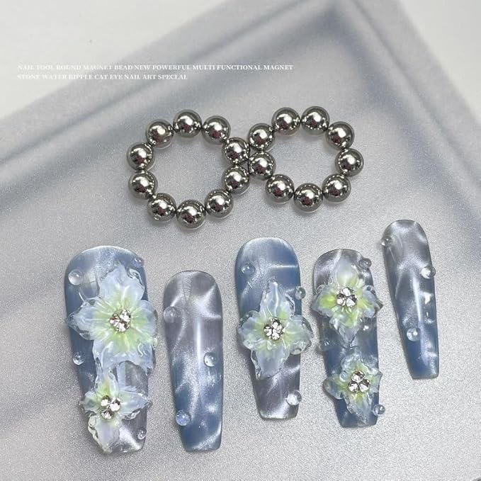 20Pcs Round Cat Eye Magnet Beads for Nails – Strong Magnetic Beads for Cat Eye Gel Polish, Water Ripple Nail Art Tool Set