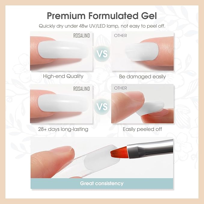 Opal White Poly Extension Gel, ROSALIND 2 oz White Poly Nail Gel for Nail Art Decoration, Nail Thickening Extension Easy to DIY Use at Home Need UV Lamp (Update Version)