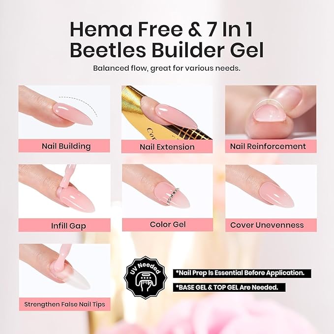 Beetles Builder Gel for Nails, 7 in 1 Builder Fall Nails Gel Color Nude Brown for Nails Extension & Building Apex Strengthen Thin Nails DIY Salon at Home Nail Art UV & LED Lamp Needed Gift for Women