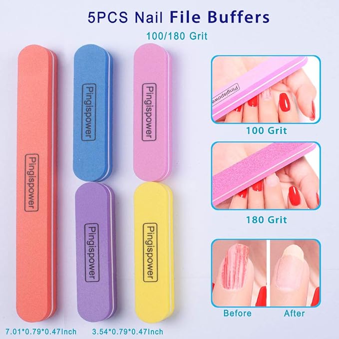 Nail Files and Buffers, 20PCS Professional Nail File & Nail Polishing Buffer Block for Natural Nails, 100/180 & 600/3000 Grit Reusable Manicure Kit for Women, Travel Home and Salon