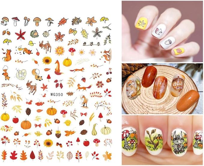 3D Thanksgiving Nail Art Stickers 6 Sheets Autumn Fall Nail Art Accessories Decals Self-Adhesive Maple Leaf Pumpkin Turkey Designs Sticker for Women Nail Arts DIY Nail Decorations Halloween Party