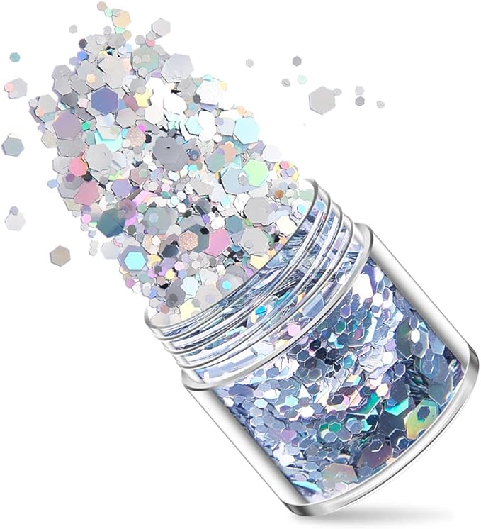 5 Boxes Holographic Nail Glitters Silver Nail Glitter Sequins Nail Art Supplies Powders 3D Laser Acrylic Nails Powder Dust Sequins for Nail Art Decoration Sparkles Glitters Manicure Arts Makeup Crafts