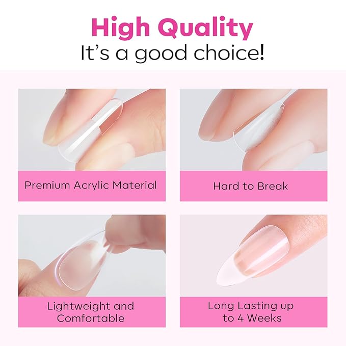 Modelones Medium & Short Almond & Short Square nail tips - Multi-type 3 Styles Set Gel Tips Half Matte Full Cover Clear Acrylic Gel Kit Fake Nails for Extension DIY Salon 450Pcs 15Sizes
