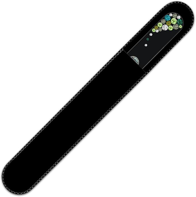 Large Size Glass Nail File Hand Decorated with Swarovski Elements, in Black Velvet Sleeve, Genuine Czech Tempered Glass, Lifetime Guarantee, Hand-Made Crystal Nail File