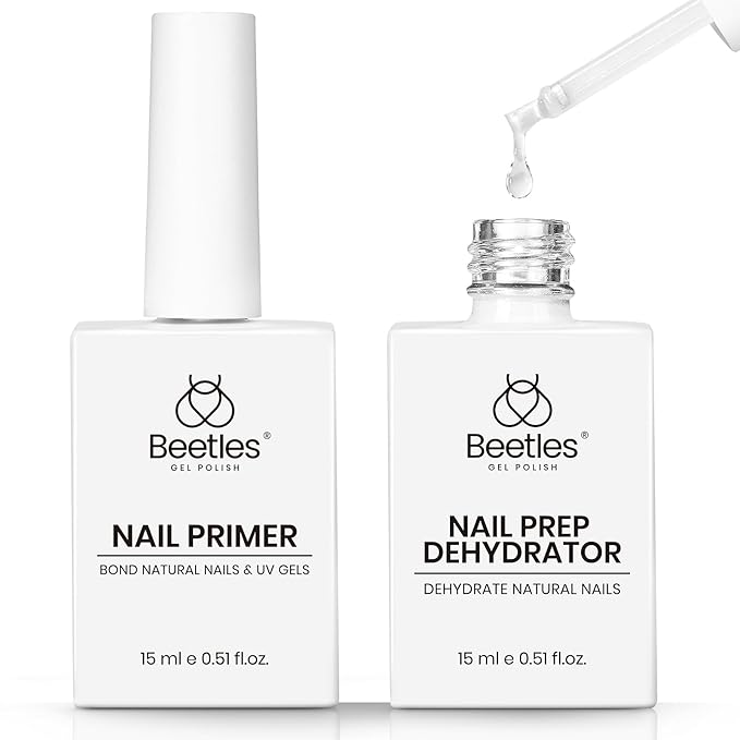 Beetles Nail Dehydrator and Primer - Acid-Free & Hema-Free 2Pcs 15ml Nail Bonding Agent for Gel Polish and Acrylic Nails, Long-Lasting No-Lift Prep for Salon & DIY Manicures
