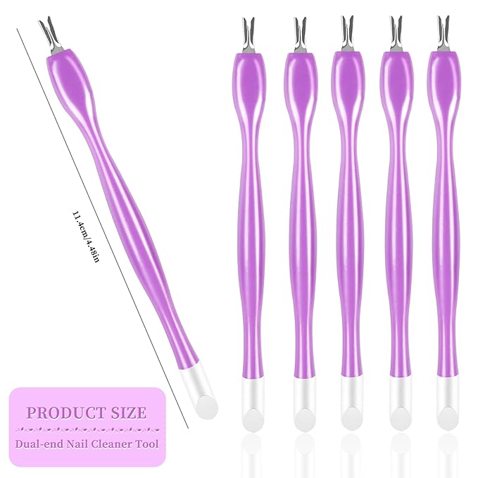 50Pcs Nail Cuticle Trimmer Rubber Nail Cleaner, Plastic Handle Cuticle Knife, Double End Nail Dead Skin Fork Cuticle Pusher Bulk Nail Art Cuticle Remover Tools for Girls Women and Men-Purple…