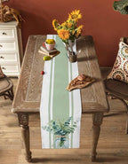 Sage Green Eucalyptus Leaves Table Runners 72 Inches Long, Farmhouse Stripe - Image 4