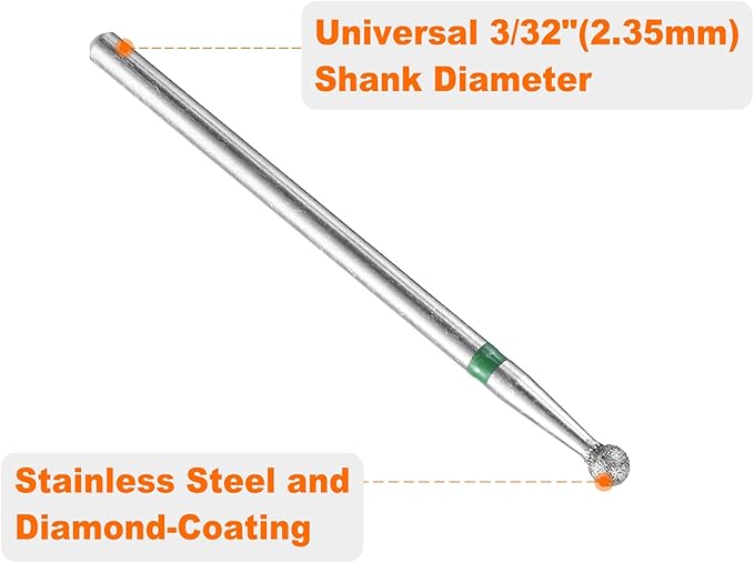 HARFINGTON 13pcs 100-120 Grits Diamond Grinding Bit 2.7mm Ball Head 2.35mm Shank 2.2.7mm Length Stone Sanding Drill Bits Rotary Tool for Ceramic Glass Nails Grinding Polishing