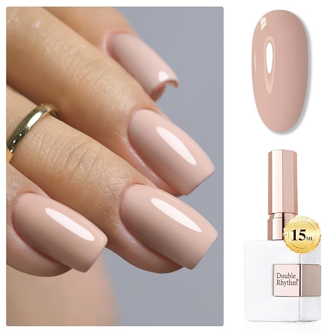 Double Rhythm Gel Polish 15ML Jelly Sheer Pastel Light Milky Color Pearl White Bottle 1 PC 0.5 OZ Full Size Nail Art Salon at Home (Neutral Nude-D1333)
