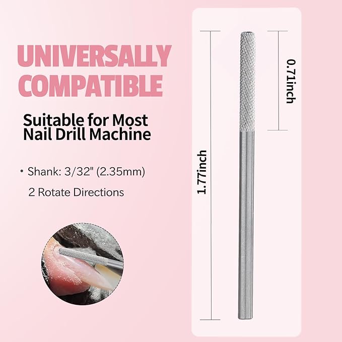 Nail Drill Bit Professional Safety Carbide Nature Nail Buffer Drill Bit 3/32” Cuticle Dead Skin Remover,Nail Prepare Bit Nail Bed File Manicure Two Way Rotate for Home Salon,3XF-Flat