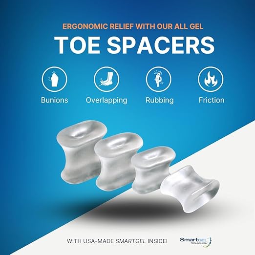 NatraCure Gel Toe Spacers - Helps with Bunions, Corns, Blisters, Rubbing & Overlapping Toes - Toe Separators for Women & Men to Correct Toes - 2 Pack